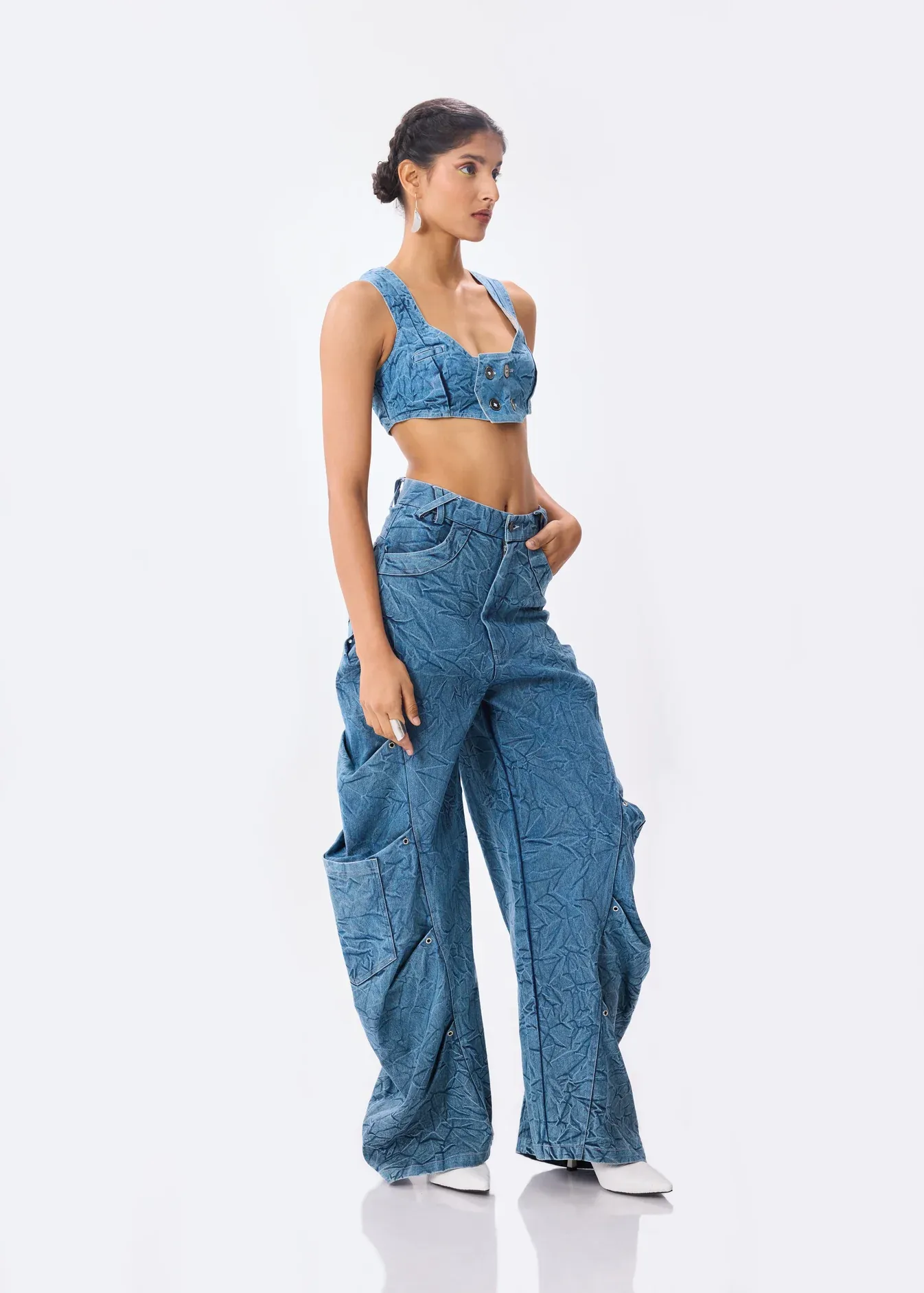 Blue Wide Fit Cargo Jeans