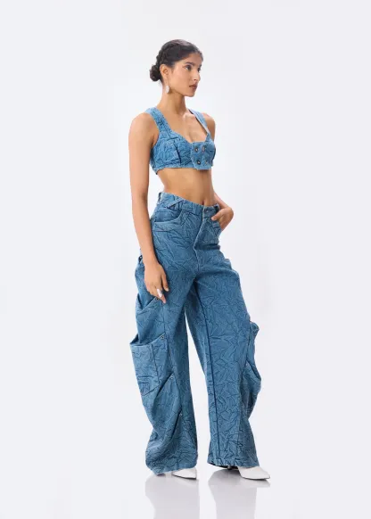 Blue Wide Fit Cargo Jeans