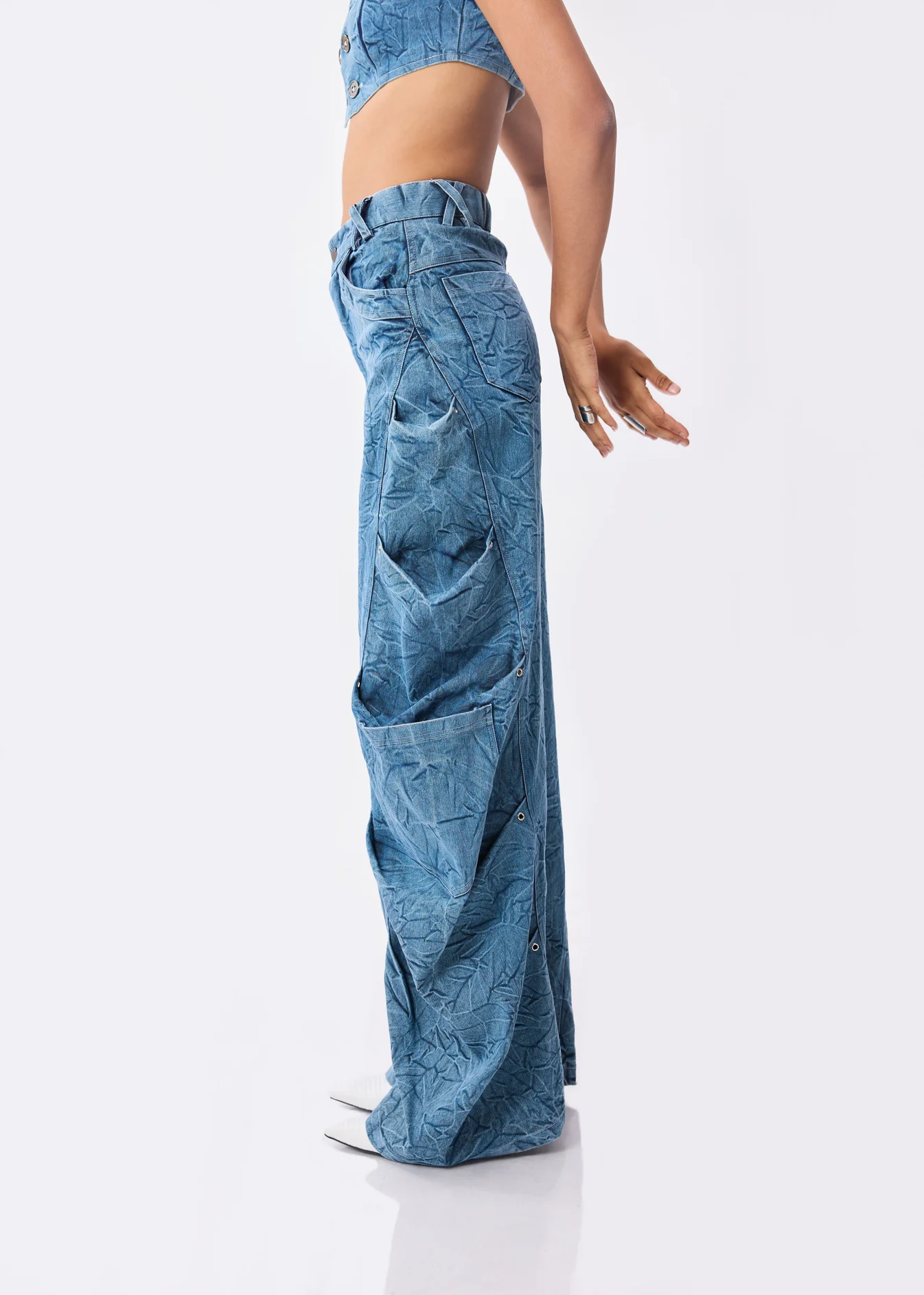 Blue Wide Fit Cargo Jeans
