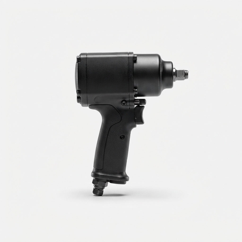 Black 1/2 inch pneumatic impact wrench on neutral studio background