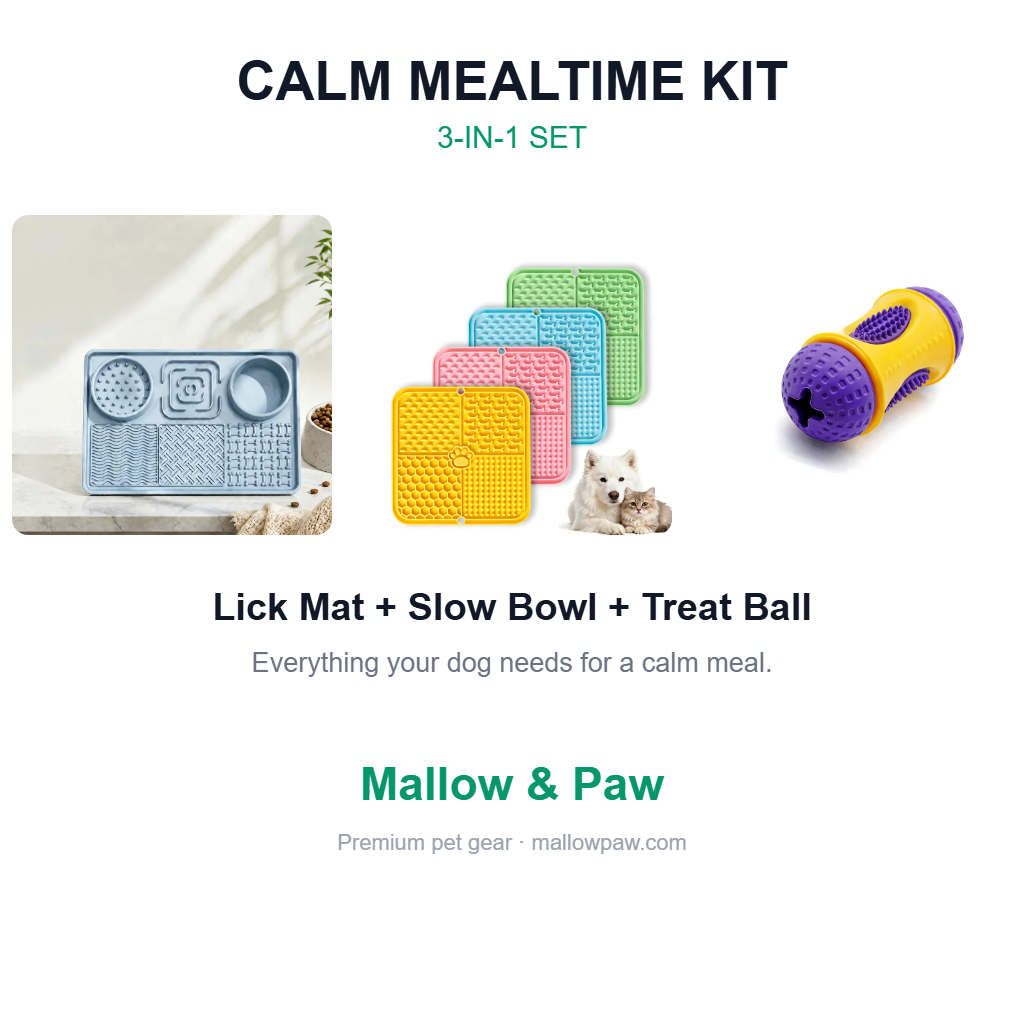 Calm Mealtime Kit — Lick Mat + Slow Bowl + Treat Ball (Save $10)