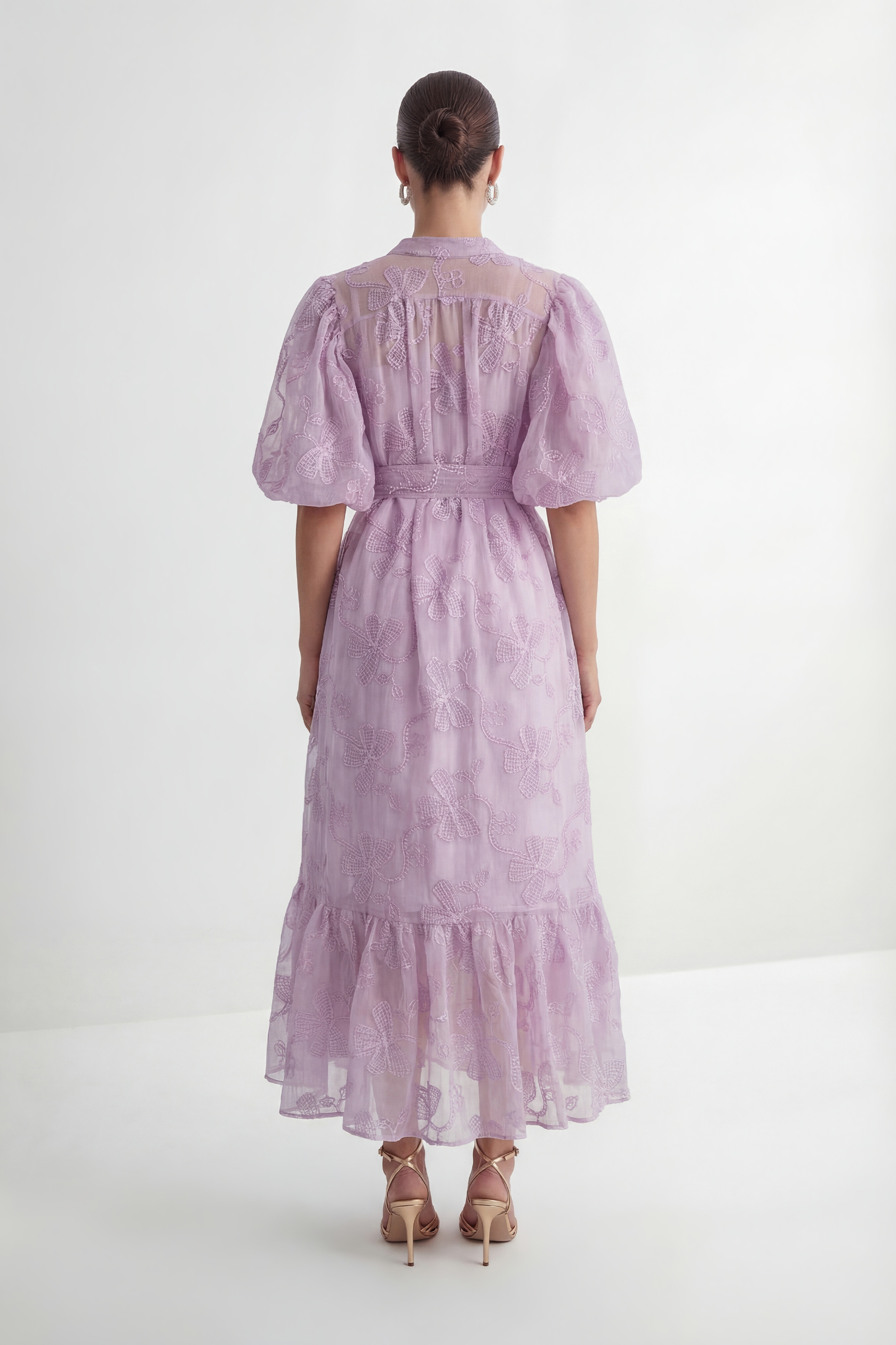Lavender Embroidered Puff Sleeve Maxi Dress