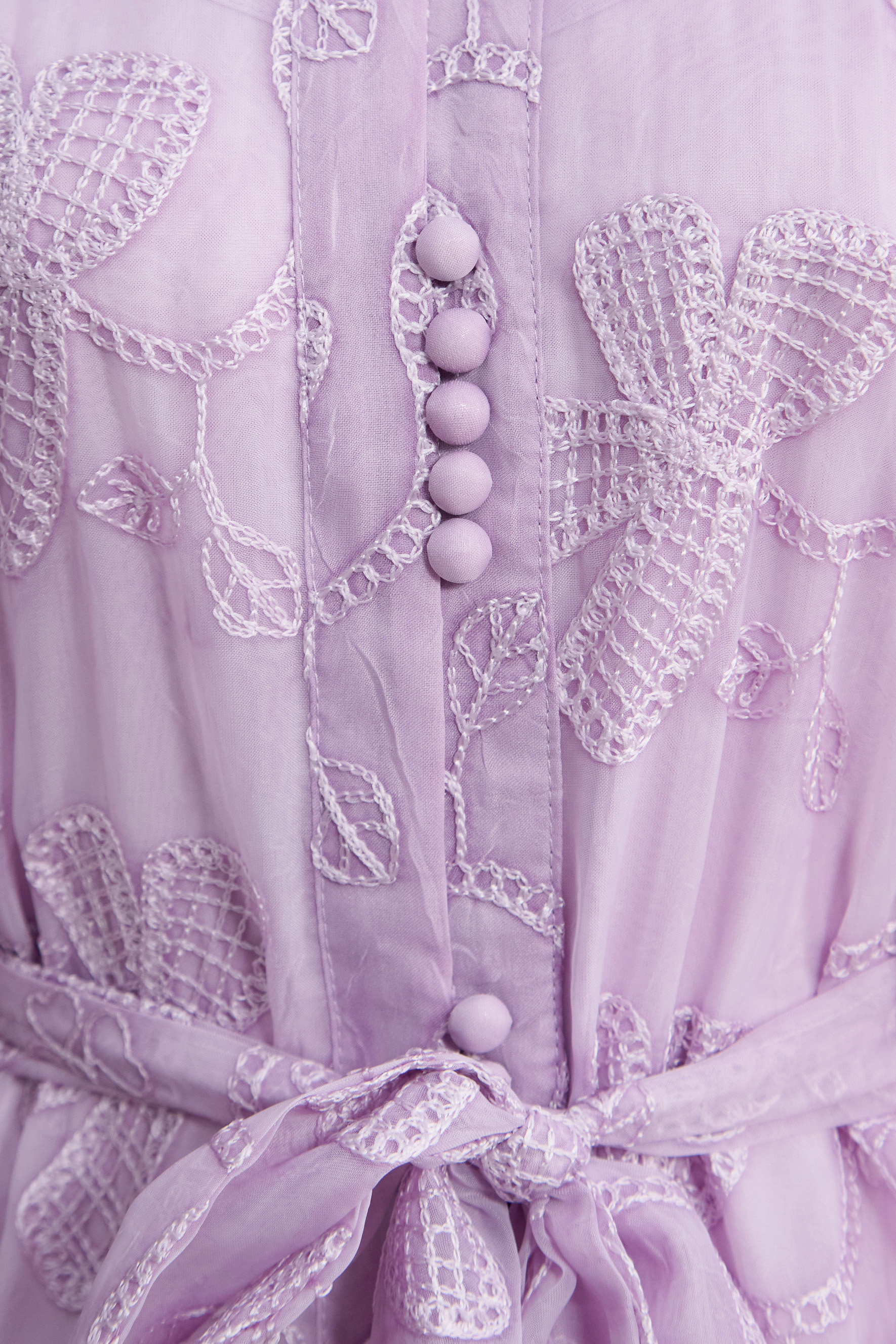 Lavender Embroidered Puff Sleeve Maxi Dress