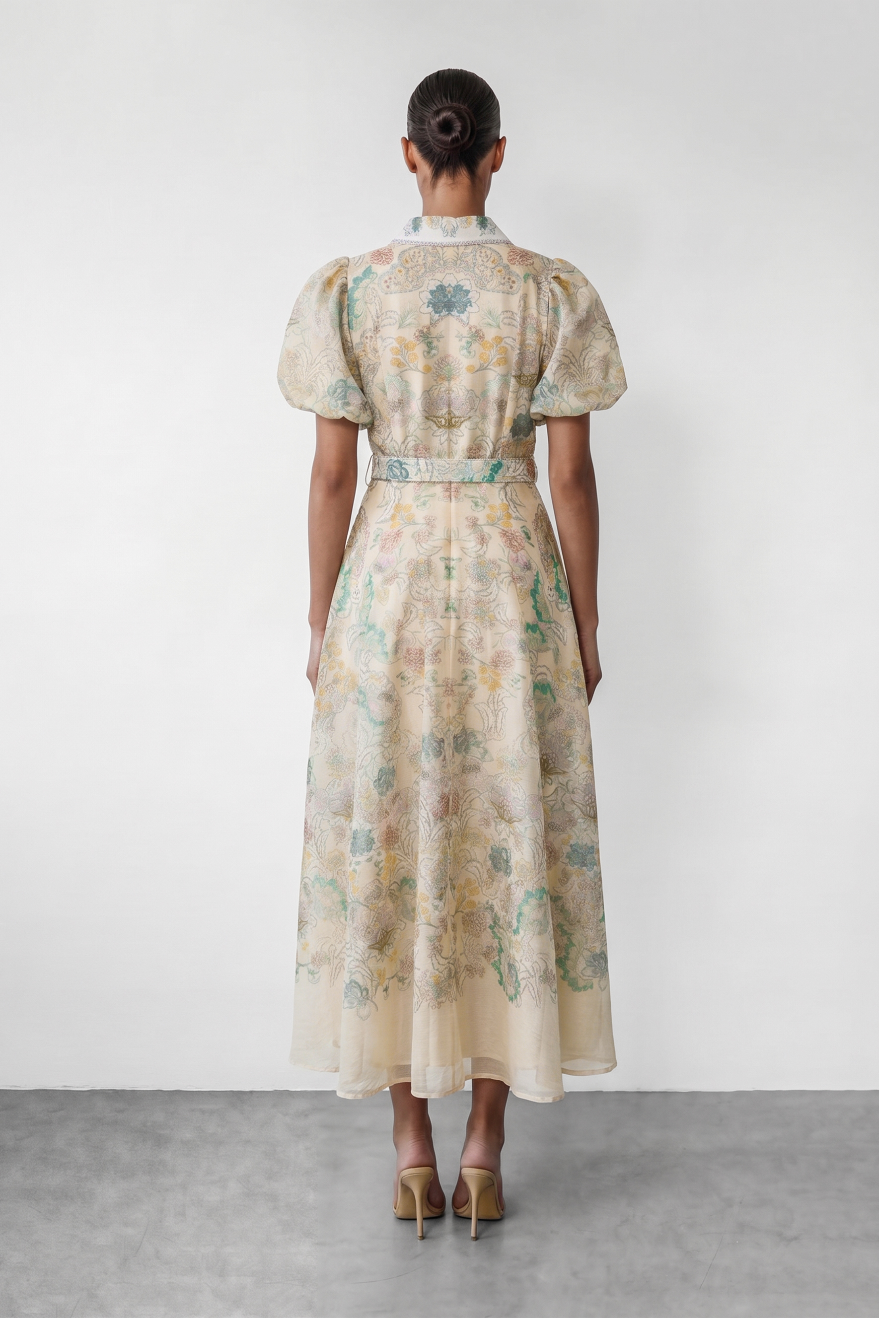 Floral Print Belted Midi Shirt Dress