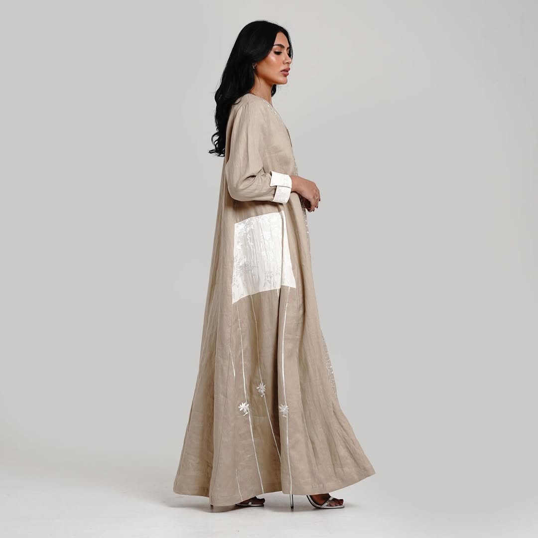 Elegant embroidered linen maxi dress