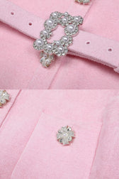 Elegant Pink Textured Two-Piece Set with Lace Collar and Rhinestones