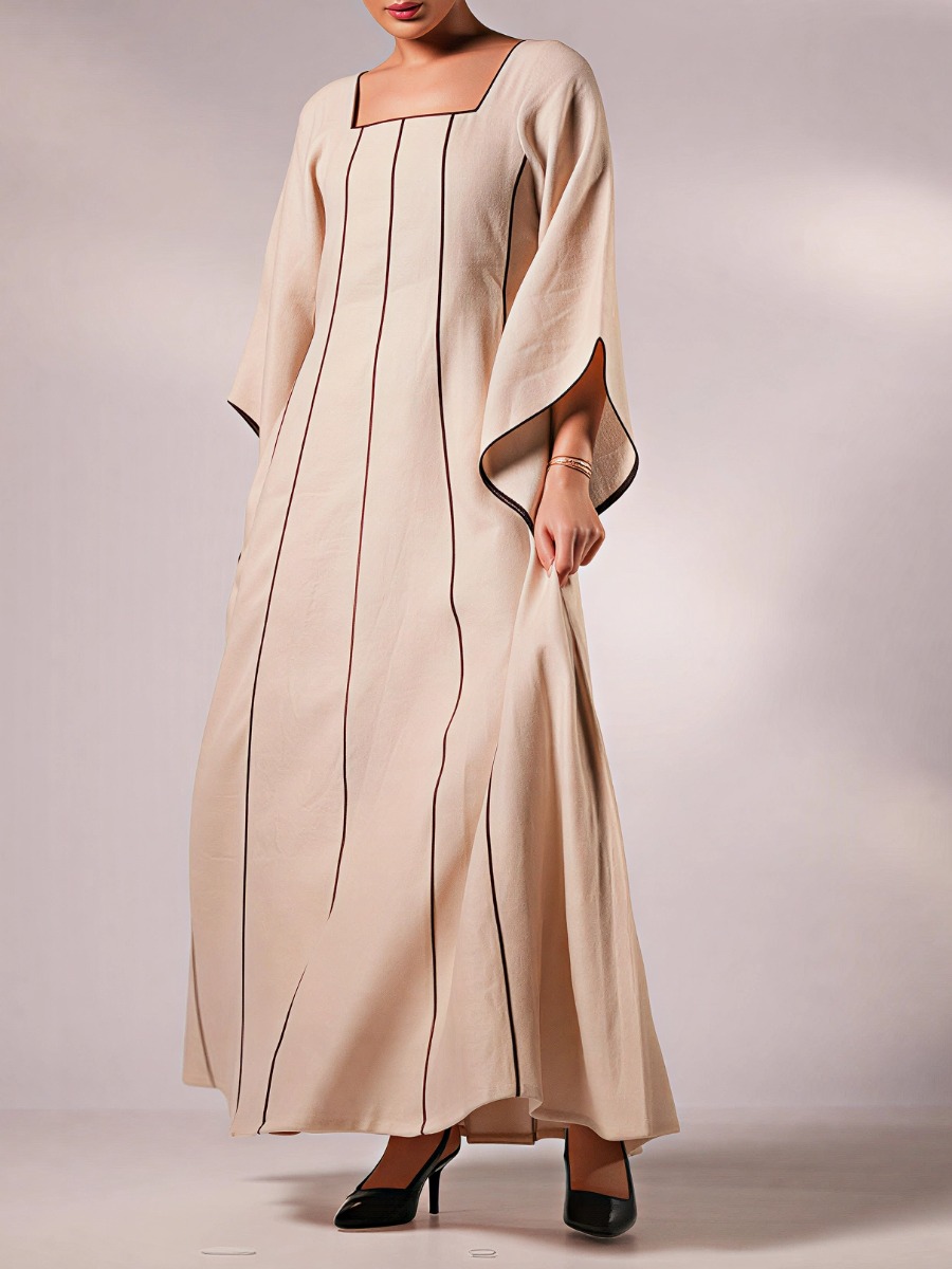 Elegant long dress with vertical stripes and a square neckline
