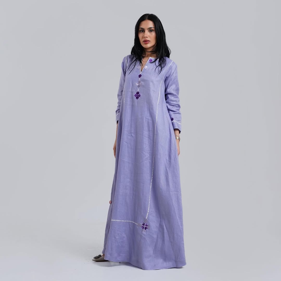 Elegant embroidered long purple dress