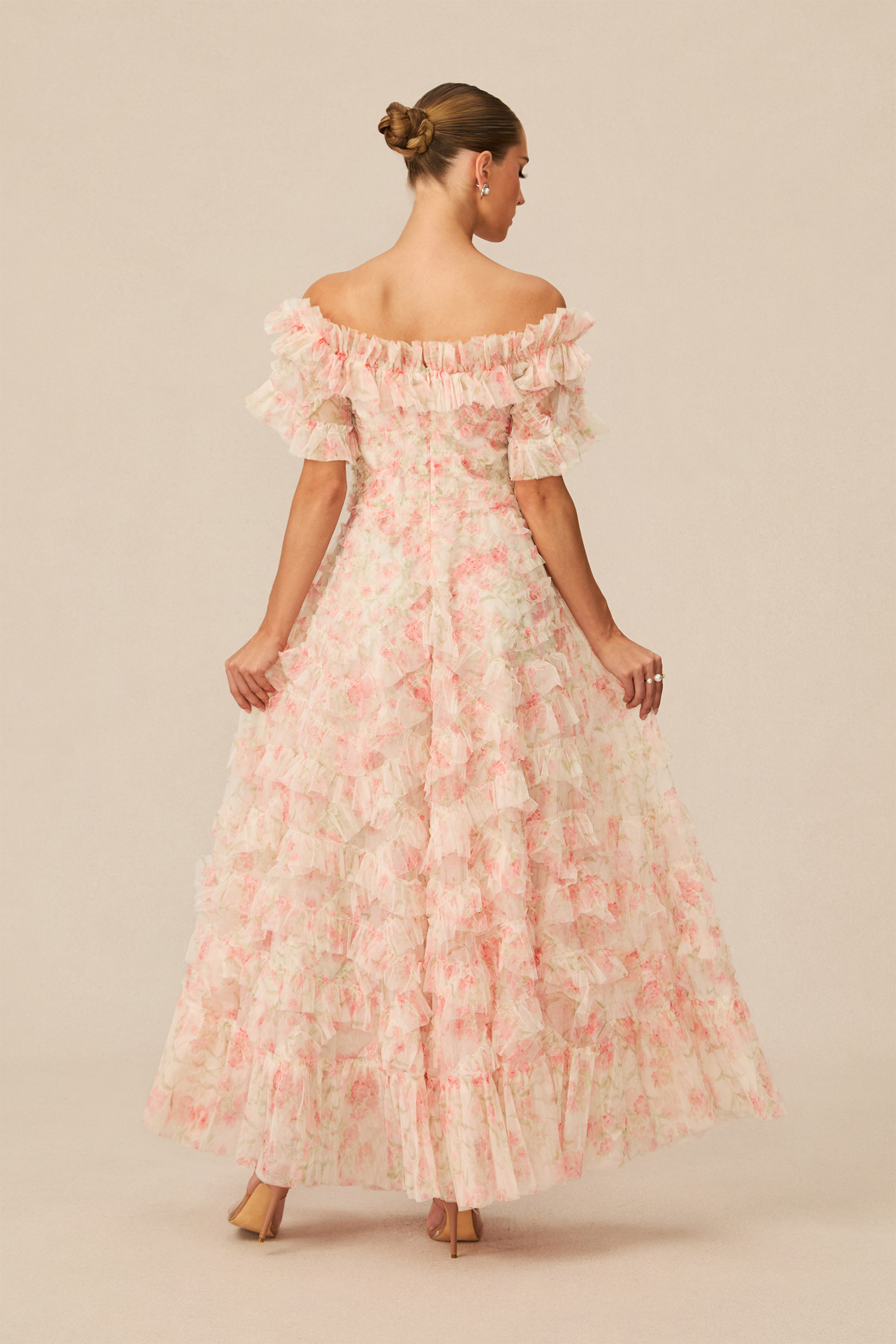 Elegant Off-Shoulder Tiered Floral Maxi Dress