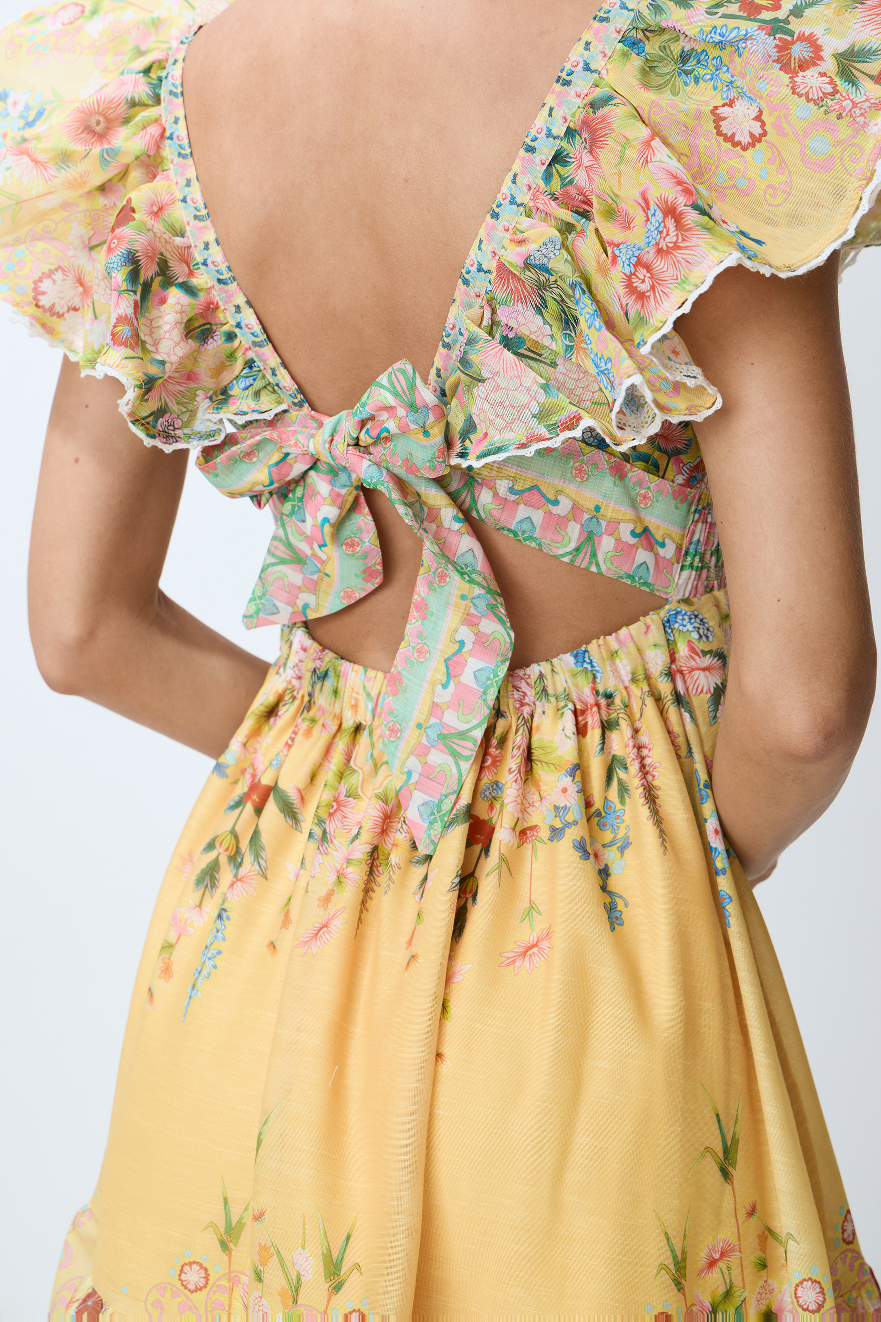Yellow Floral Ruffle Tiered Midi Dress