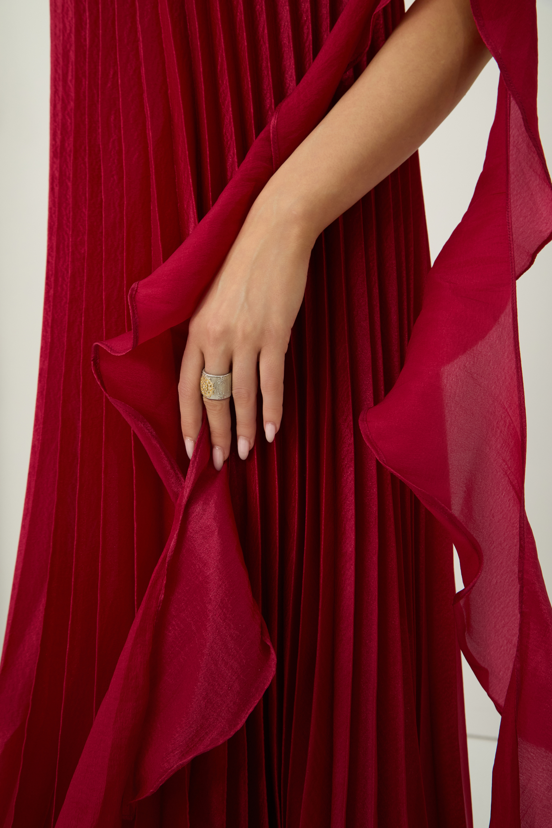Braided Trim Off-Shoulder Pleated Maxi Dress