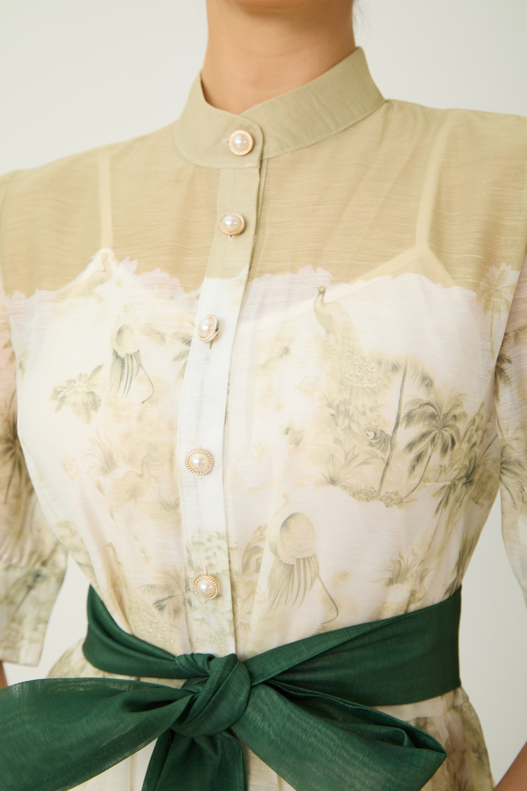 Elegant Toile Print Ombre Belted Midi Dress