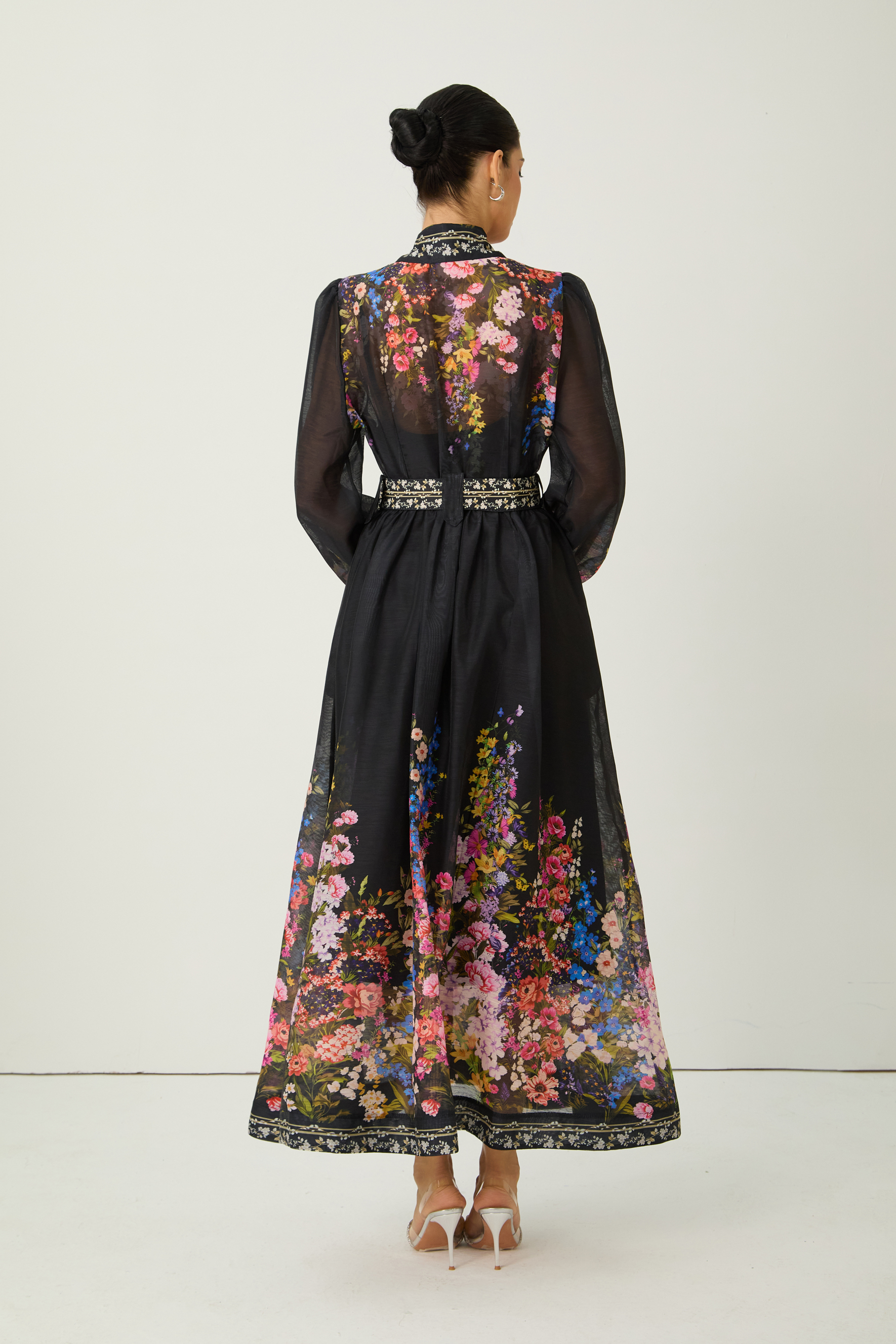 Elegant Floral Print Belted Maxi Dress