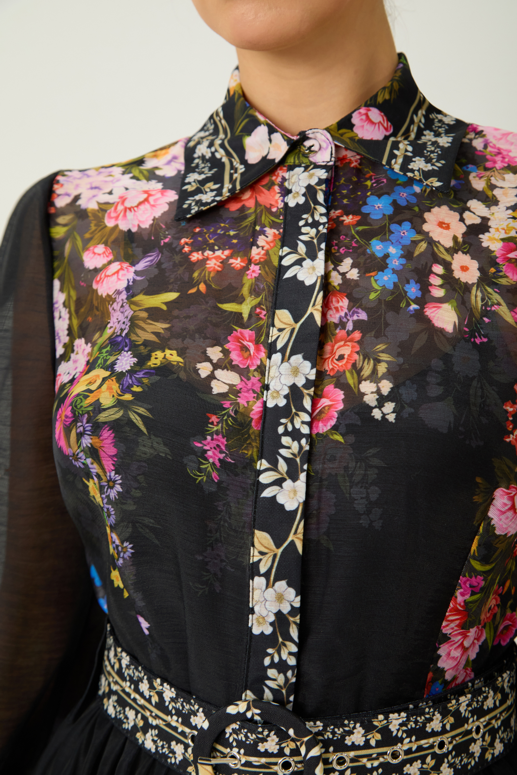 Elegant Floral Print Belted Maxi Dress
