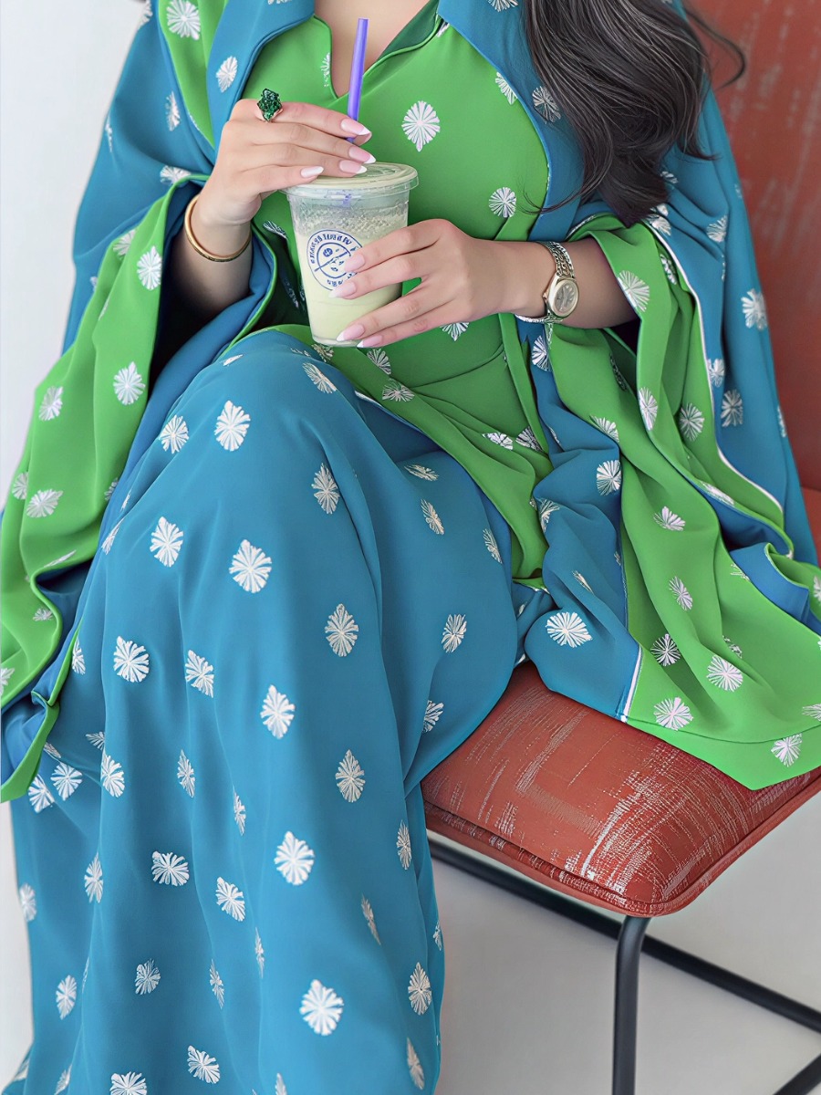 Elegant abaya with gradient colors and floral prints