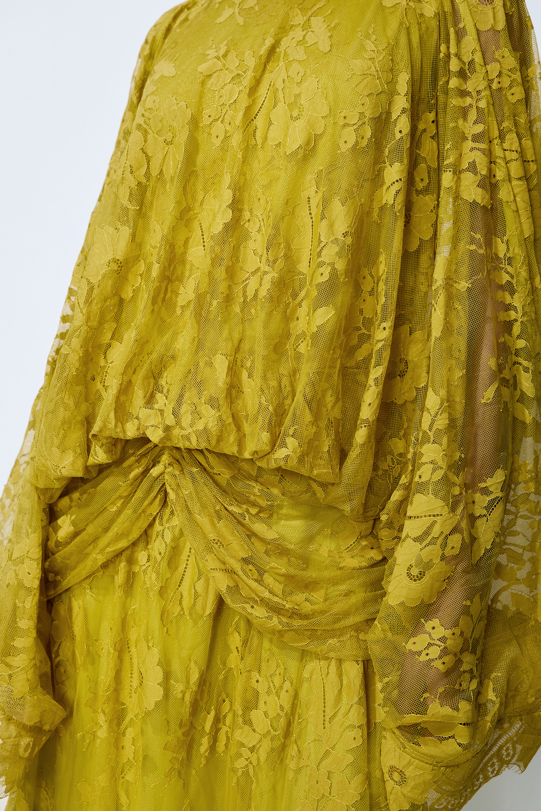 Elegant Chartreuse Floral Lace High-Neck Maxi Dress