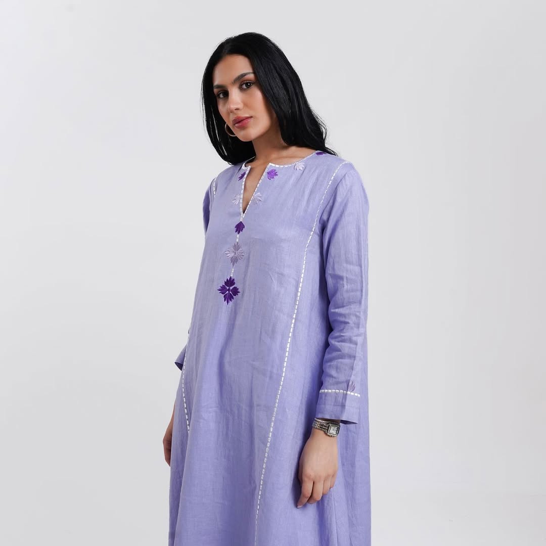 Elegant embroidered long purple dress
