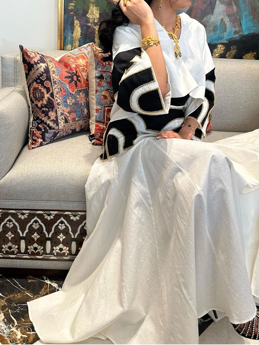 Black and white linen skirt and skirt set with embroidery