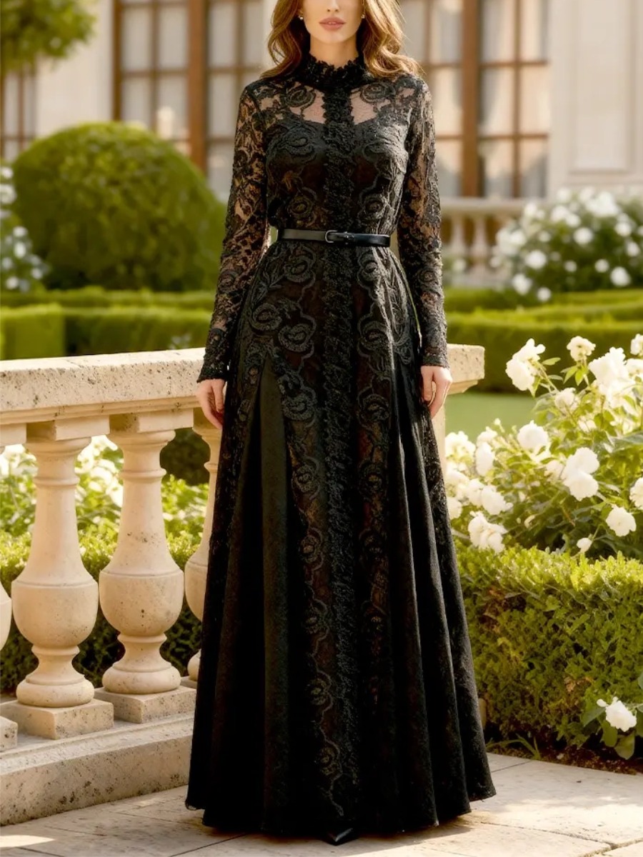 Elegant black lace maxi dress