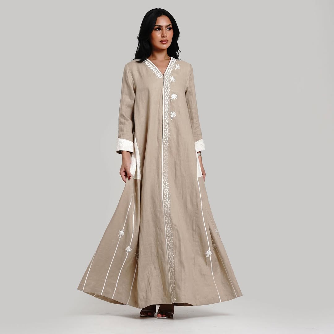 Elegant embroidered linen maxi dress
