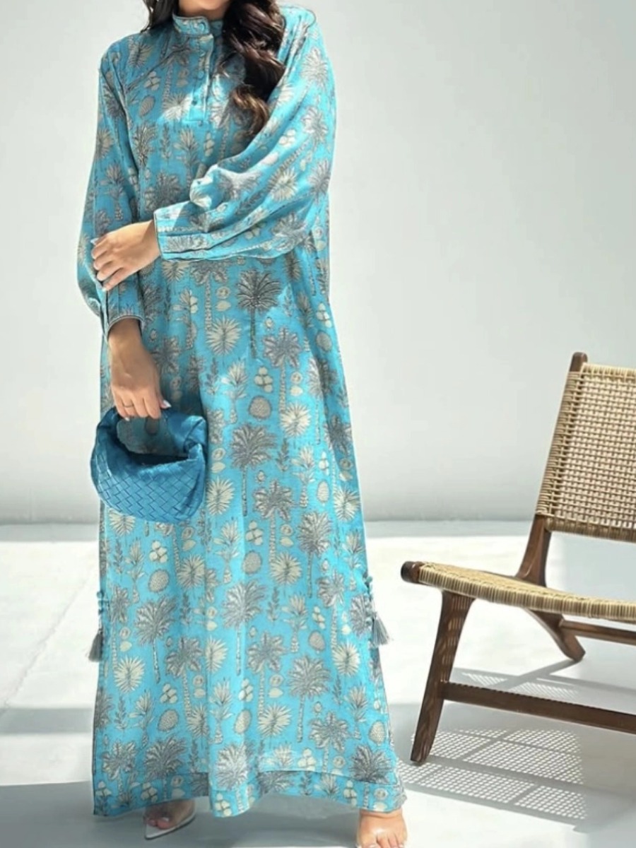 Elegant tropical print maxi dress