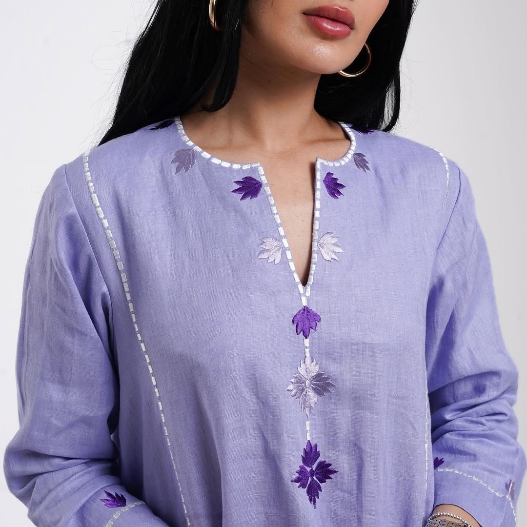 Elegant embroidered long purple dress