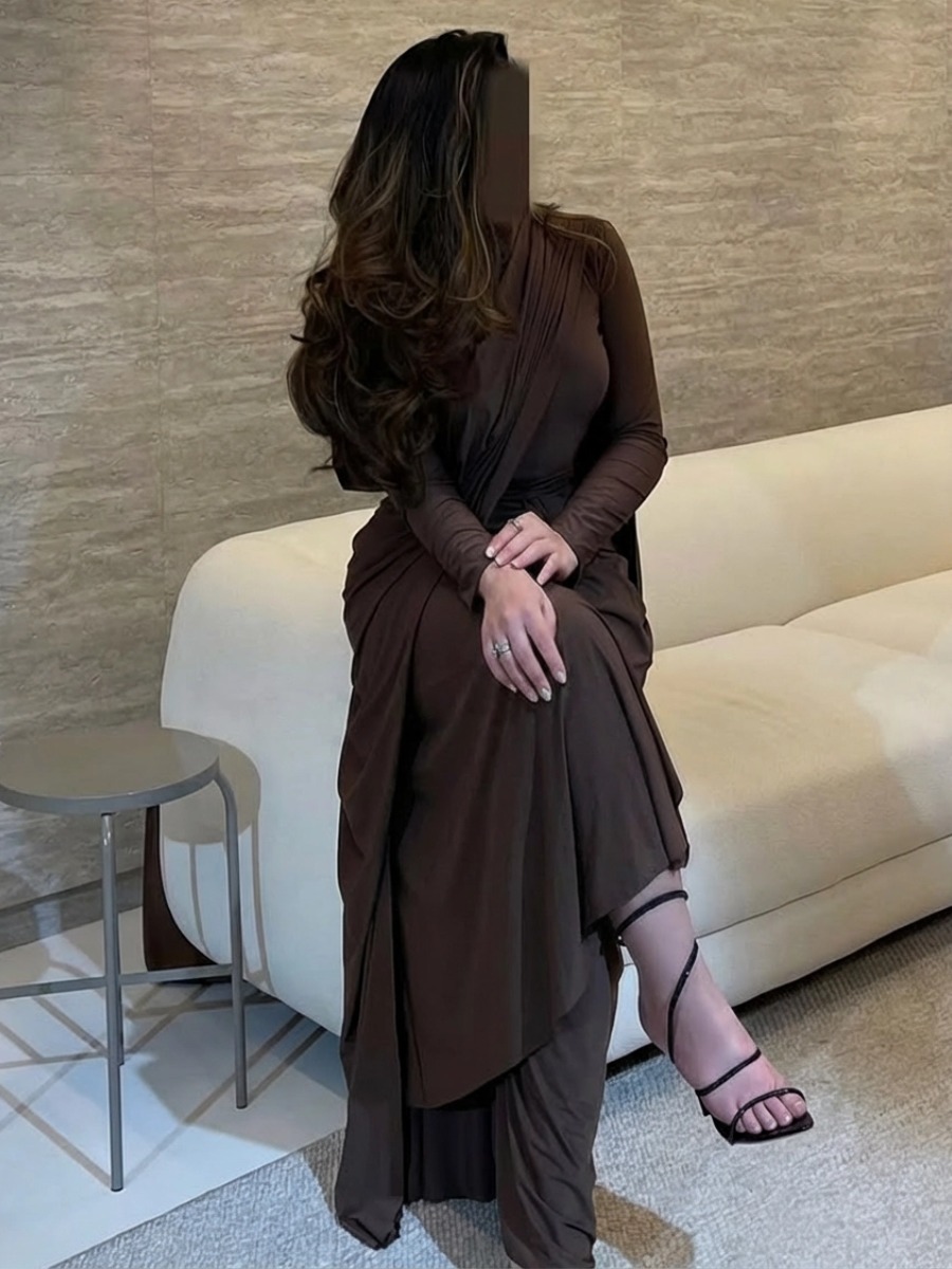 gray brown evening dress