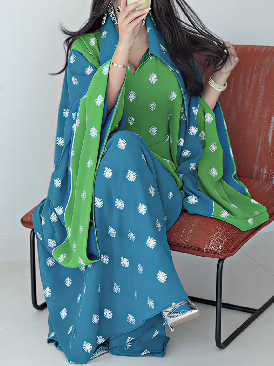 Elegant abaya with gradient colors and floral prints