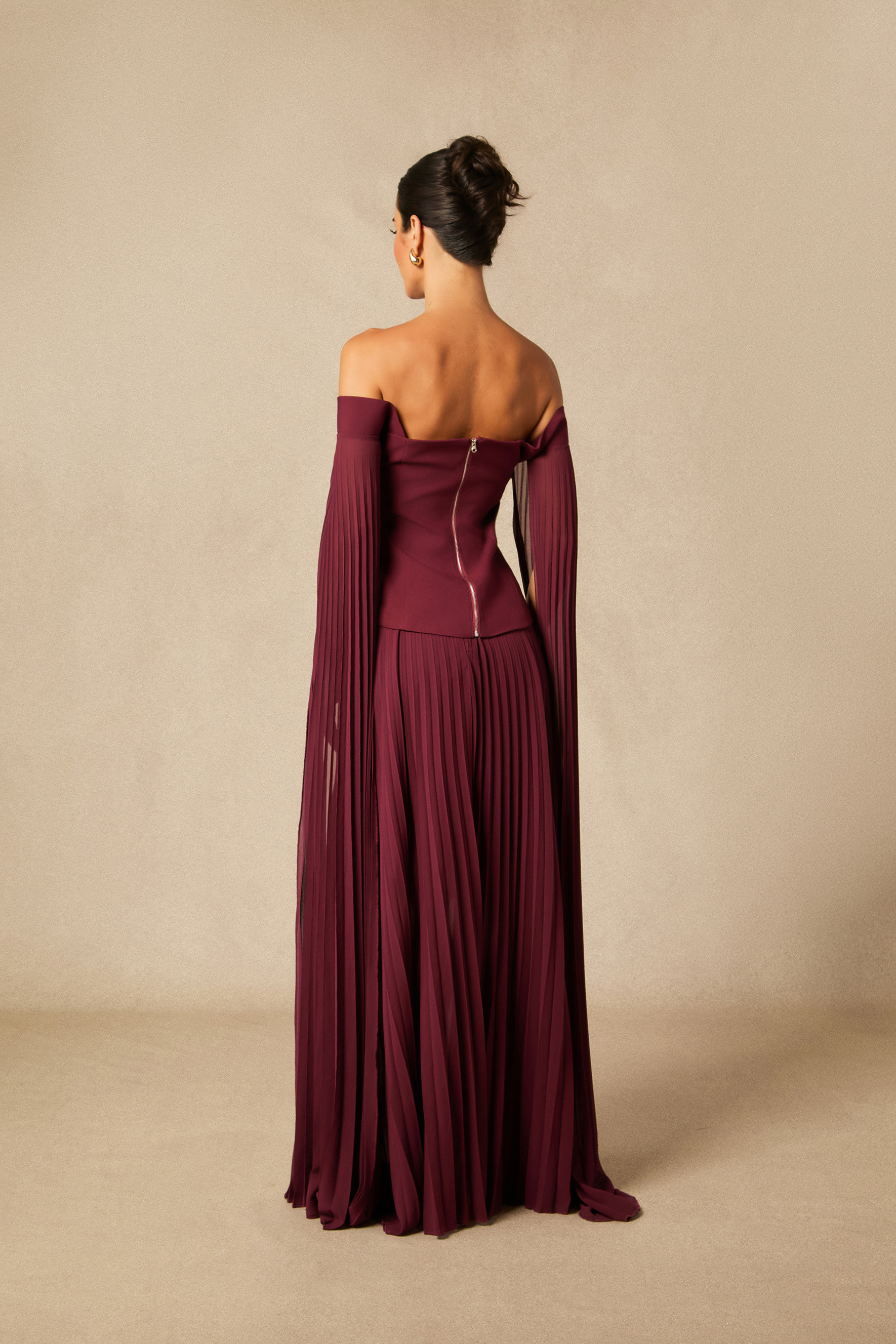 Elegant Burgundy Off-Shoulder Pleated Two-Piece Set
