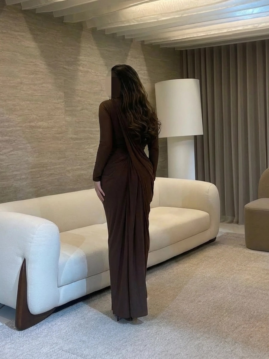 gray brown evening dress