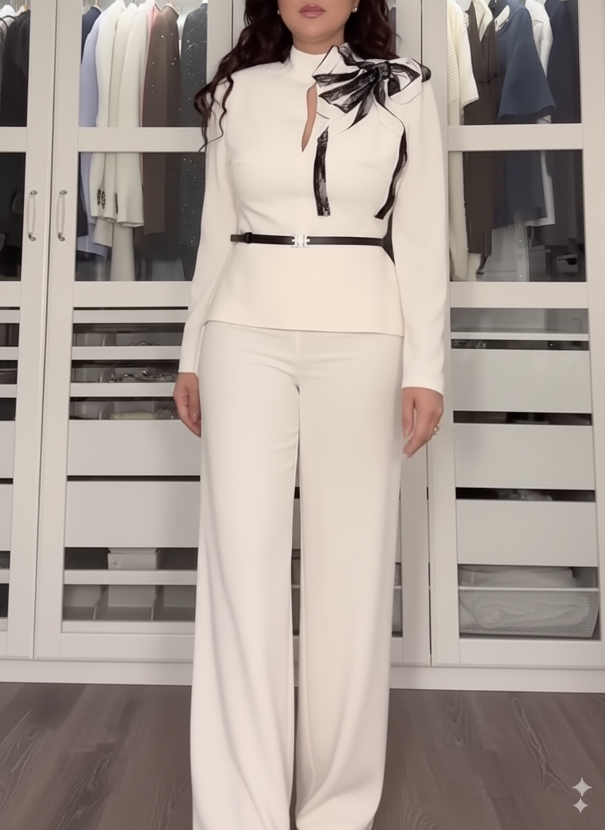 Two-piece white lace suit (without belt)