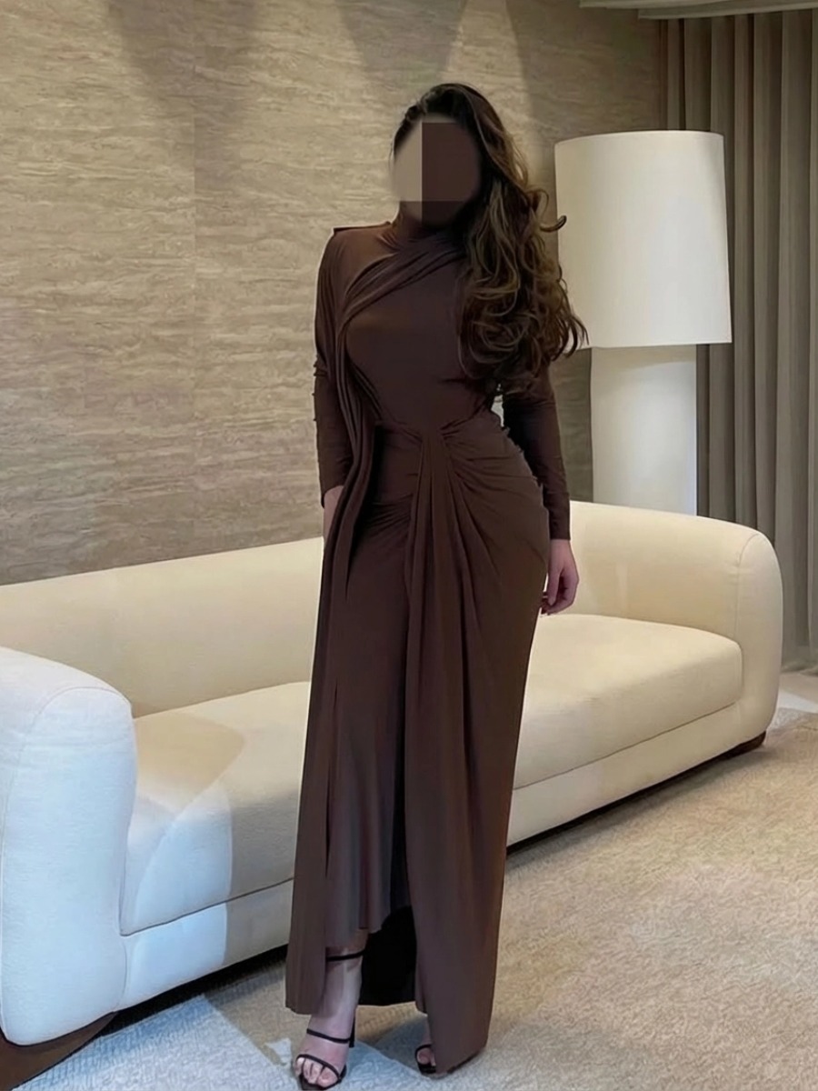 gray brown evening dress