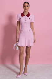Pink Contrast Collar Ribbed Mini Dress