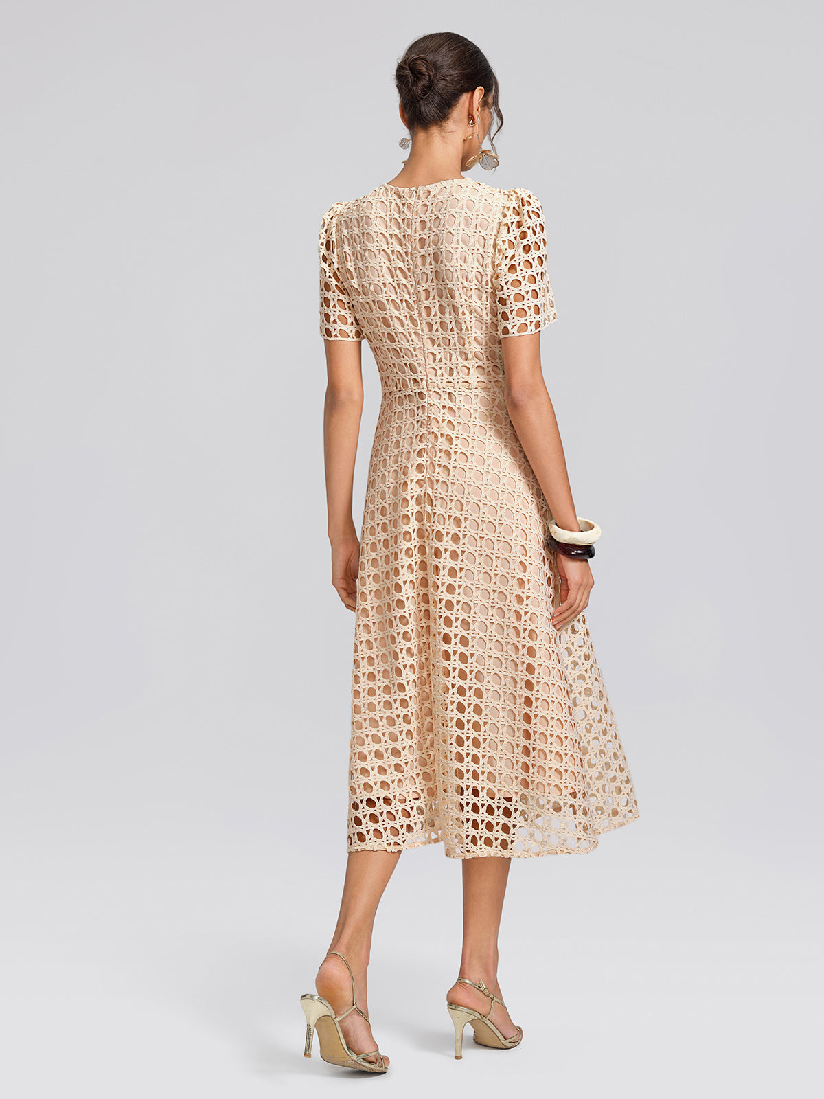Floral Embroidered Eyelet Midi Dress