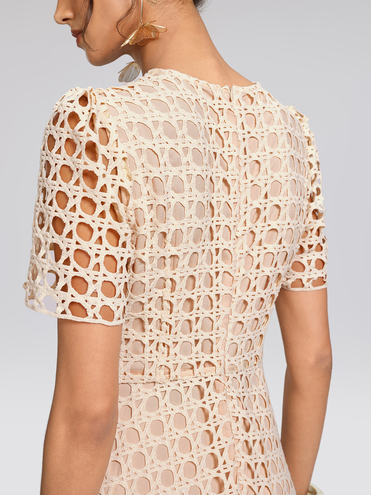 Floral Embroidered Eyelet Midi Dress