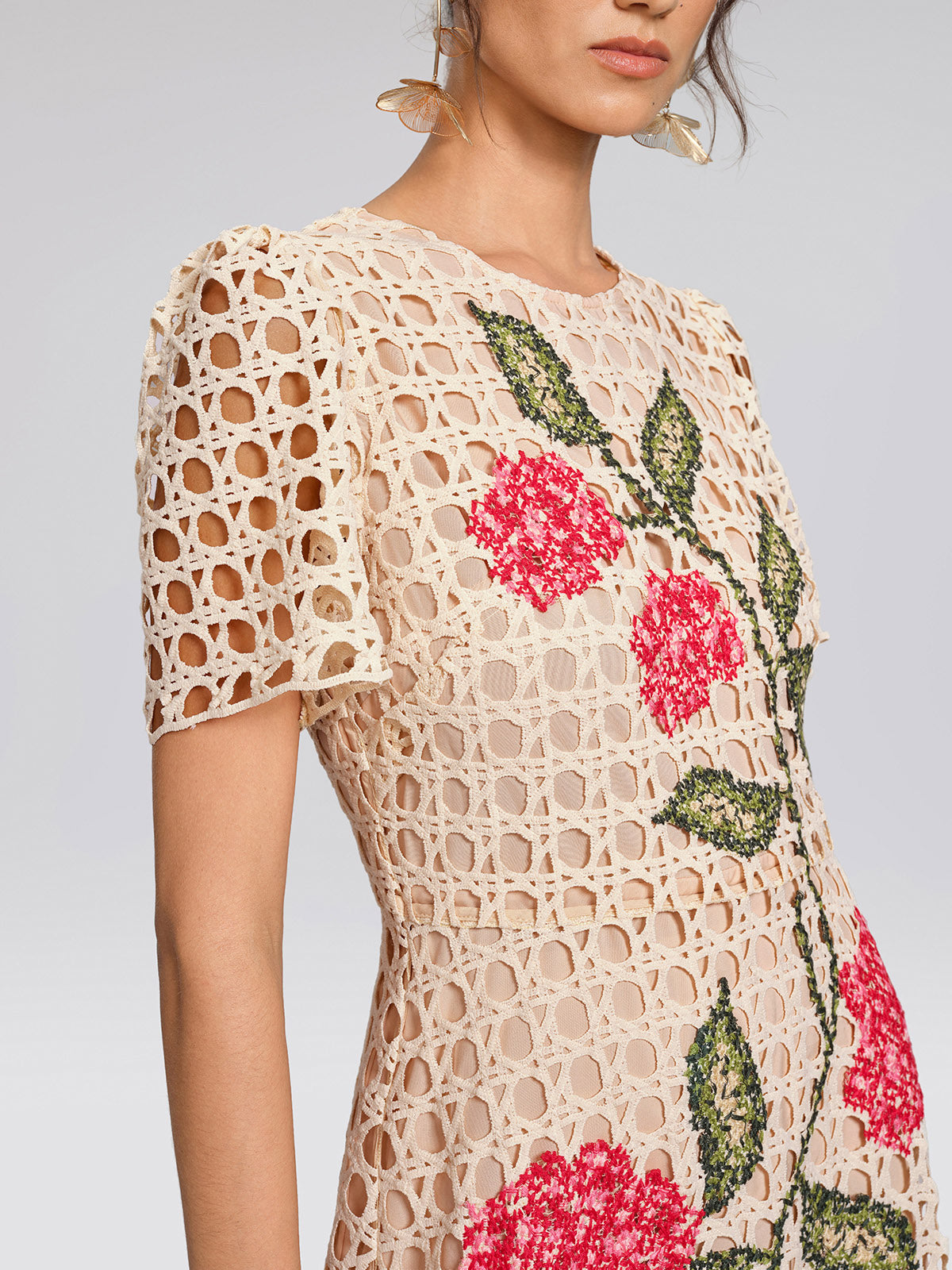 Floral Embroidered Eyelet Midi Dress