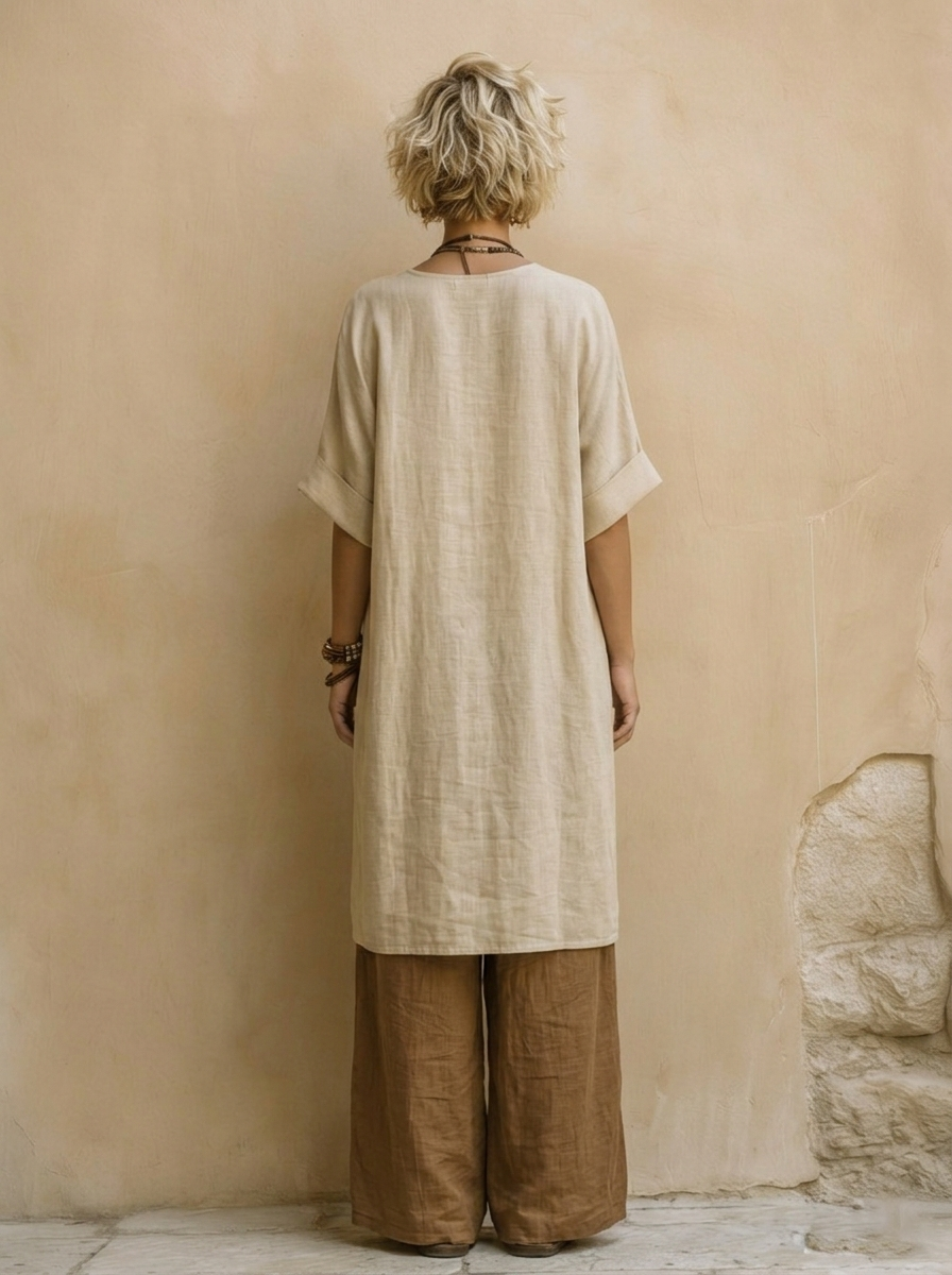 Artistic Boho Tribal Print Linen Two-Piece Set