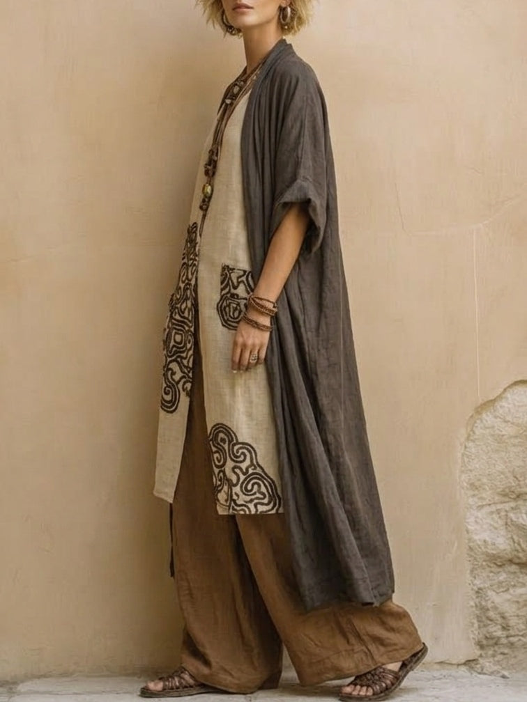 Artistic Boho Tribal Print Linen Two-Piece Set
