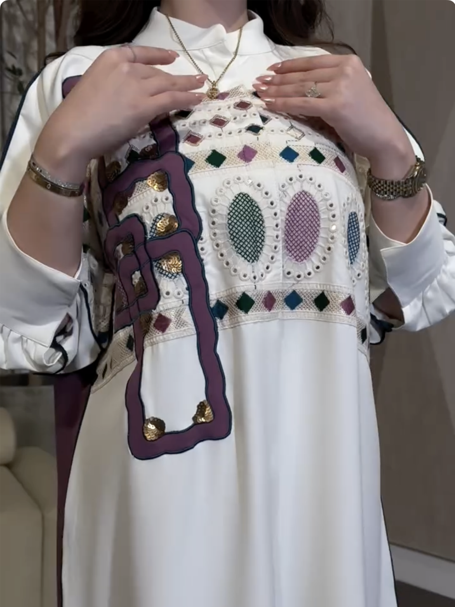 Elegant abaya with colorful embroidery