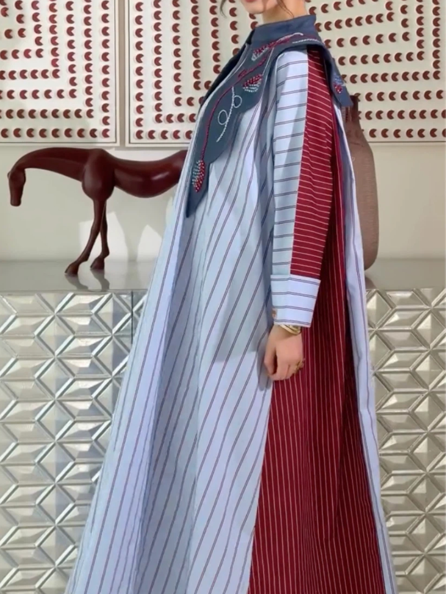 Long embroidered dress in light blue