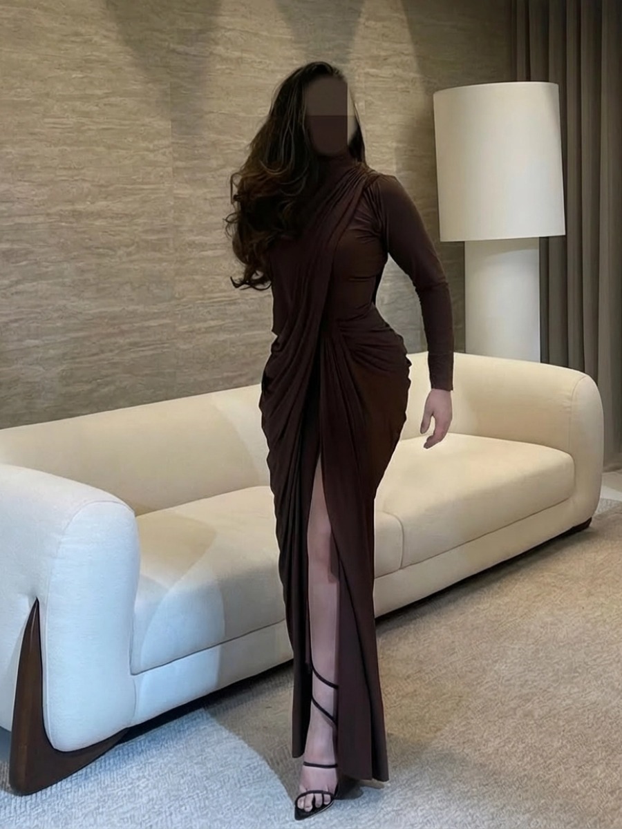 gray brown evening dress