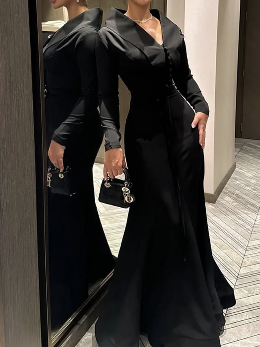 black dress with long sleeves