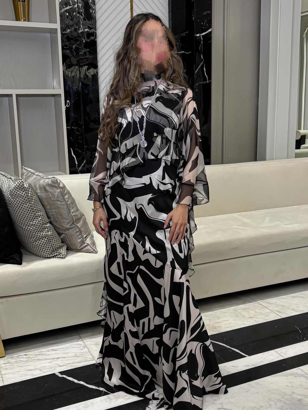 Elegant abstract print kaftan dress