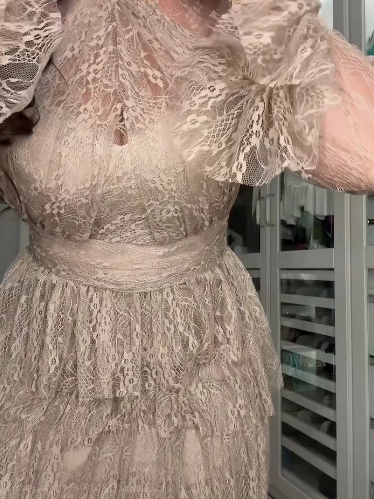 Elegant long lace dress with layers