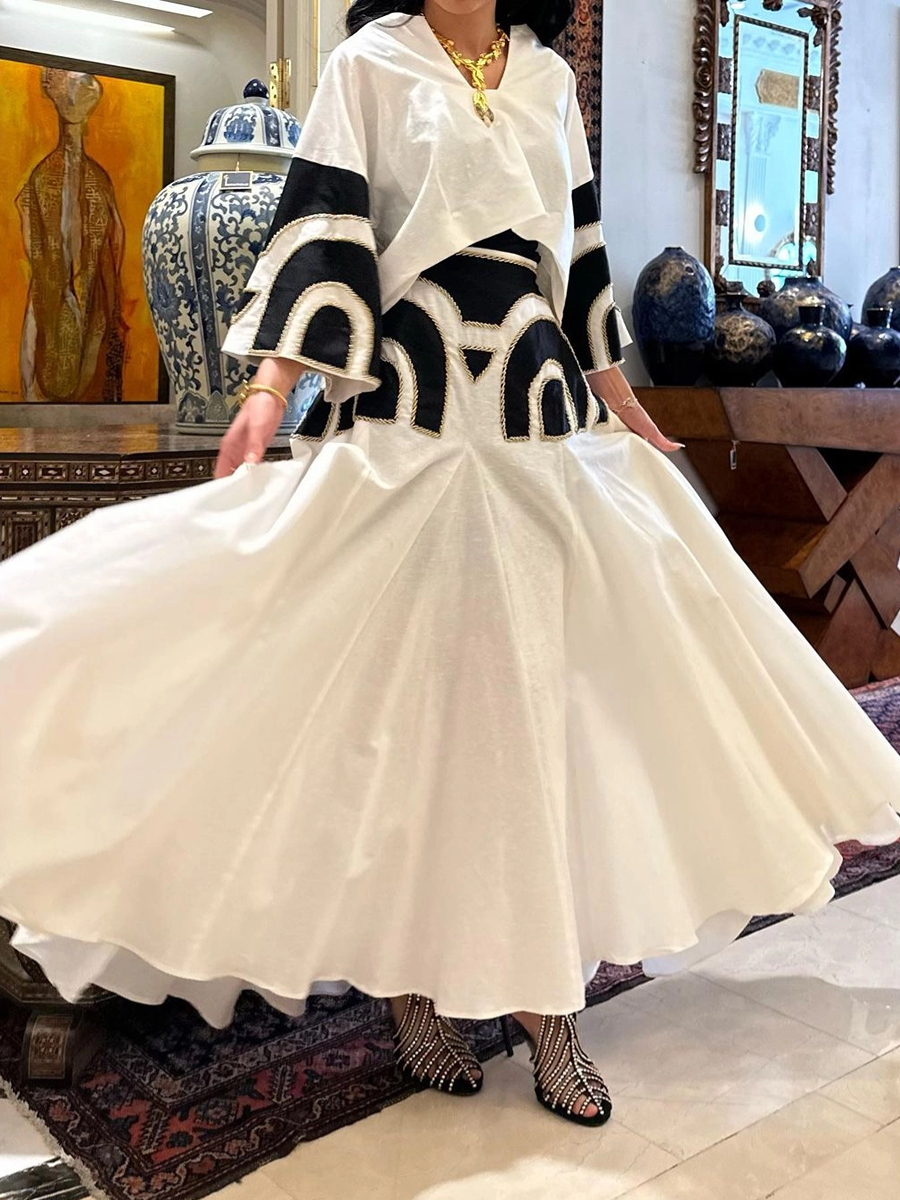 Black and white linen skirt and skirt set with embroidery