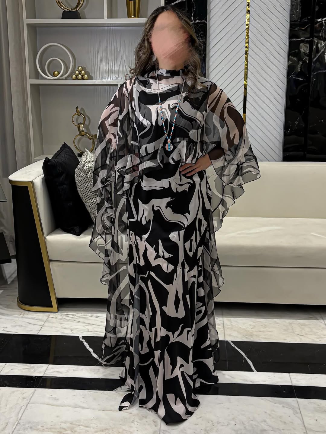 Elegant abstract print kaftan dress