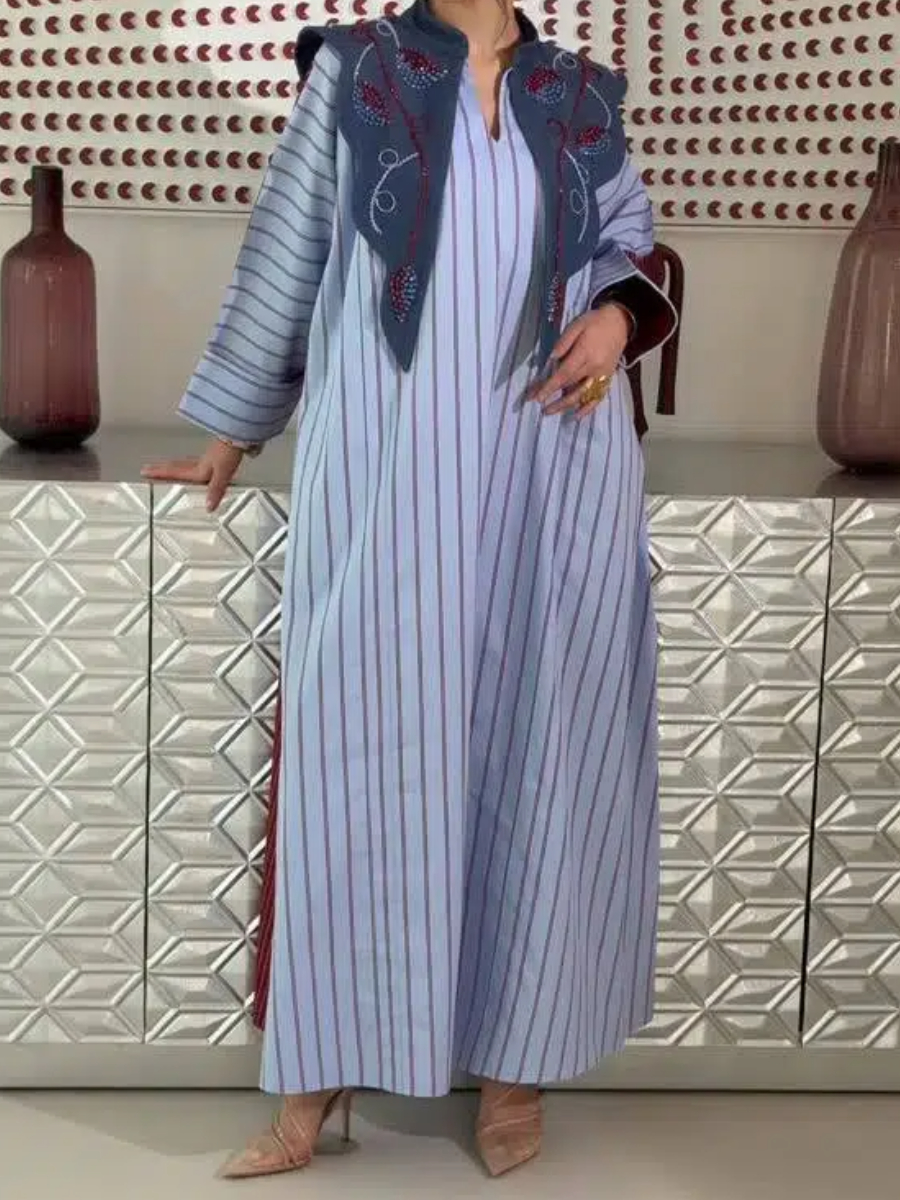Long embroidered dress in light blue