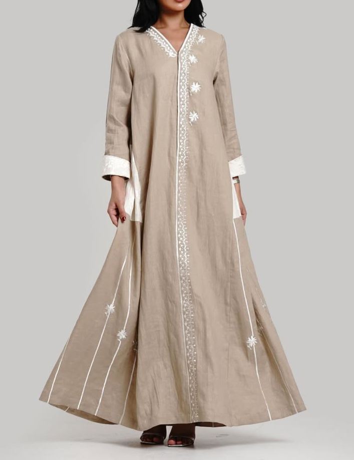 Elegant embroidered linen maxi dress