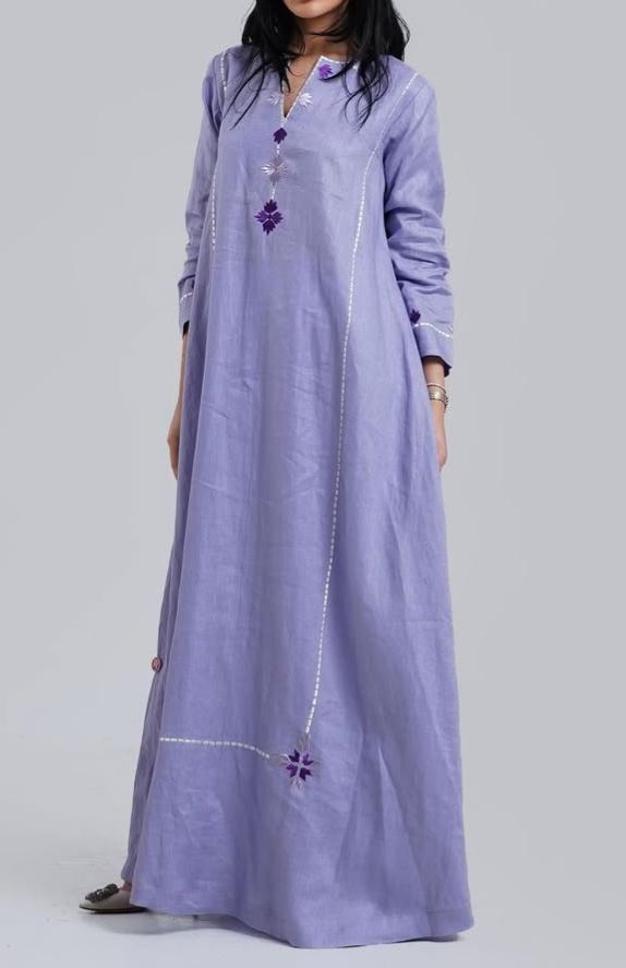 Elegant embroidered long purple dress