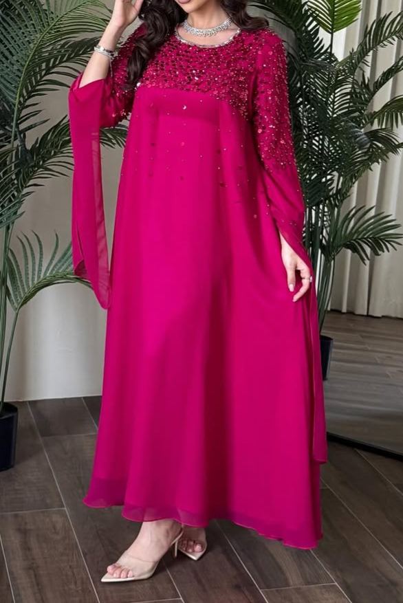 Elegant fuchsia sequined evening dress